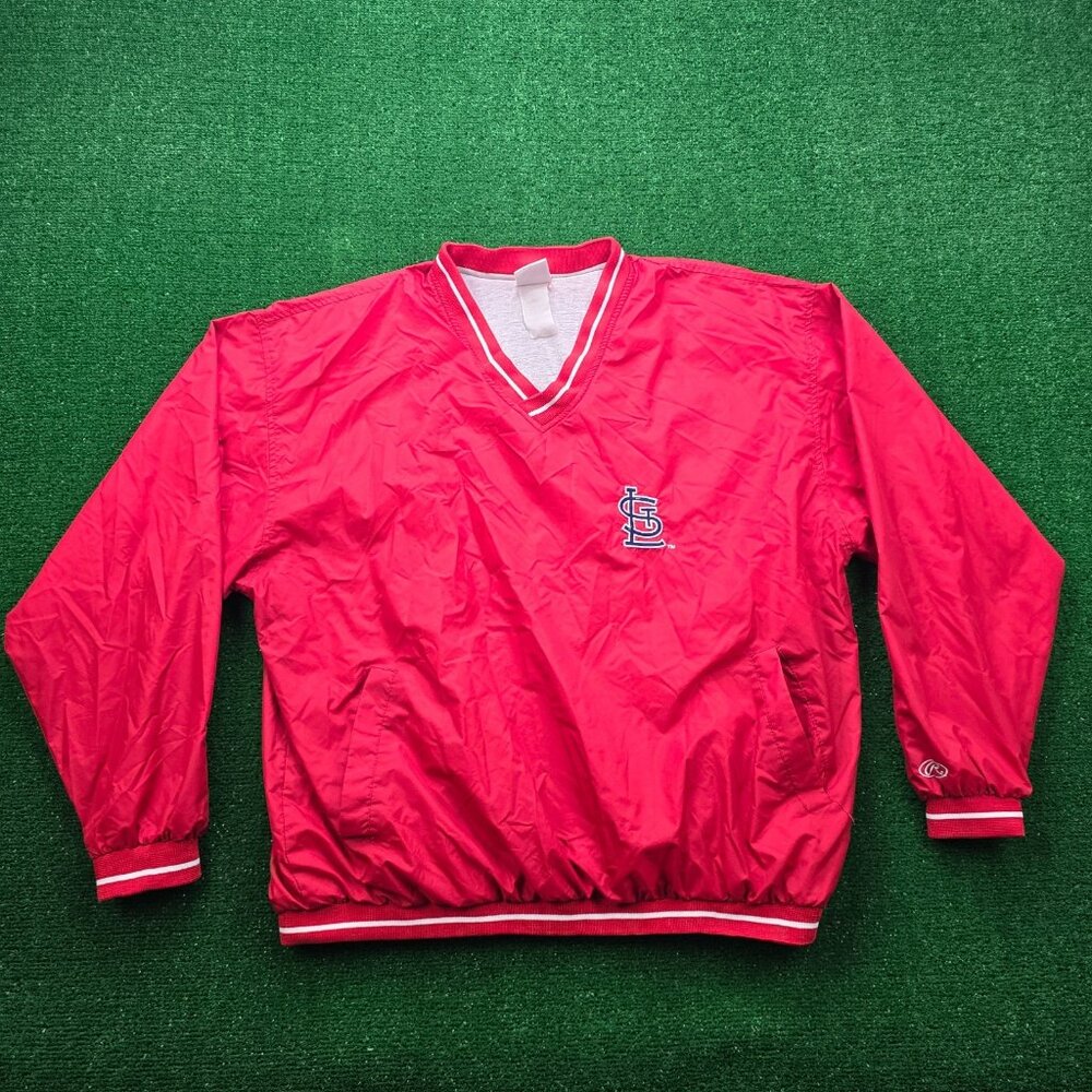 St Louis Cardinals Windbreaker Jacket Mens 2XL Red‎ Pullover MLB Baseball V-Neck